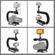 Un Kit Estabilizador De Cámara,Estabilizador de cámara, kit estabilizador portátil para cámara y teléfono móvil, con iluminación y micrófono integrados, compatible con todas las cámaras SLR y videocámaras DV de uso doméstico. - Negro - Ver 6