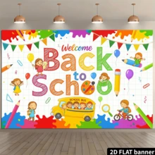 2D flache bunte Campus Willkommens-Banner für den Schulanfang, Foto-Hintergrund für den ersten Schultag, geeignet als Klassenzimmer-Hängedekoration, vielseitig einsetzbare Wanddekoration für Zuhause, Büro, Outdoor, Studio, Partys, Geschenke, hergestellt aus Polyester, ohne Strombedarf - Weiss - Übersicht 3