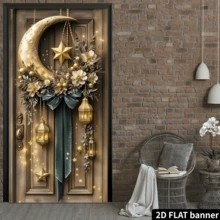 The 2D Door Flag Party Banner Is Made Of Exquisite Polyester And Features A Ramadan Golden Lantern Design, Making It Suitable For Both Indoor And Outdoor Decoration At The Entrance Of The Courtyard. - Gold - View 4