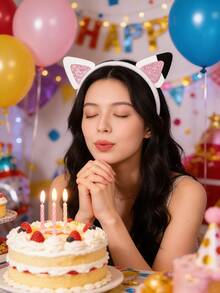 1 件洋葱粉猫耳头带，甜美可爱百搭时尚，适合日常装扮、节日、生日礼物 - 彩色 - 查看 4