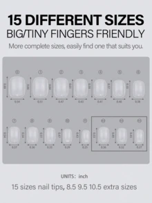 HOTWAY 450片装 - 方形、梯形、椭圆形、杏仁形 - 全磨砂亚克力假指甲片，15种尺寸可选，常用于美甲和DIY美甲产品