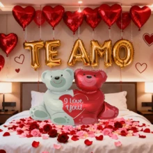 Conjunto de Balões para o Dia dos Namorados - Inclui balões metalizados com letras douradas e prateadas, balões de coração vermelhos e balões de látex vermelhos e prateados. Ideal para decoração de Dia dos Namorados, aniversários, pedidos de casamento, festas de aniversário, Ano Novo e como material decorativo. - Multicolorido - Ver 5