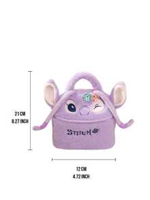 紫色天使毛绒手提化妆包，大容量，可爱天使眨眼卡通印花，毛绒材质，便携提手，完美适用于日常使用、旅行、休闲、化妆，是史迪奇粉丝、卡通爱好者、年轻女性、学生、上班族的理想之选，也是送给朋友/爱人的可爱礼物。 - 紫色兔子化妝包 - 查看 10