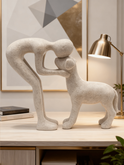 1 pieza Escultura de perro para decoración del hogar, estatua adorable de hombre y perro para oficina, sala de estar, dormitorio, hogar, regalos conmemorativos para amantes de las mascotas, decoración de habitación, decoración del hogar, decoración de cumpleaños, cocina, decoración de boda, decoración de sala de estar, regalo, decoración de fiesta, regalos para mejores amigos