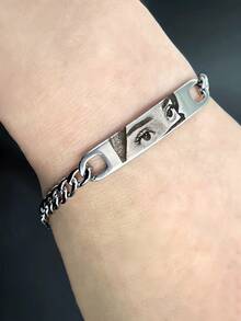 Pulsera personalizada con foto para niño, cadena cubana de acero inoxidable, longitud ajustable, diseño de ojo personalizable, regalo perfecto para novio, esposo o aniversario - Multicolor - Ver 7