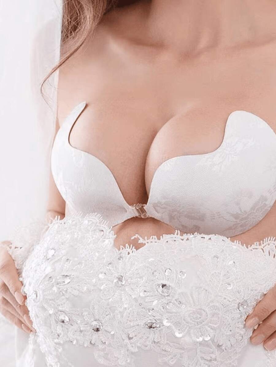YIYANG 白色蕾丝婚纱无肩带隐形提拉文胸套装 - 防滑龙纹设计 - 适合婚纱、派对及日常内衣穿着 - 彩色 - 查看 1