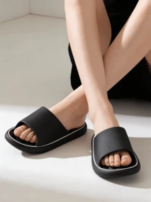 2025 New Bathroom Couple Slippers With A Sense Of Stepping On Poop, Comfortable Flat Sandals For Home Use, A Must-Have For Summer - Black - View 1