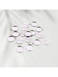20pcs 8/10/12/14/16/18/20/25mm Stainless Steel Round Blank Base Set, DIY Cabochon Gem Tray Pendant Trays For Jewelry Making - Silver - View 2