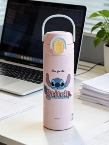 Stitch Series Handheld Dual-Drink Insulated Bottle 480ML Pink, Adorable Stitch Cartoon Print, Portable Handle, Insulated Material, Dual-Drink Design (Straw & Direct Sip), Fully Detachable Easy Clean, Leak-Proof Portable, Perfect For Daily Use, Office, Travel, Leisure, Ideal For Stitch Fans, Cartoon Lovers, Young Women, Students, Office Workers, Lovely Gift For Friend - Pink - View 3