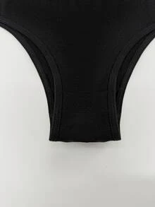 5pcs Women's Black Breathable  Mid-Rise Sexy T-Back Panties - Black - View 4