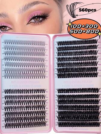 560pcs Lash Clusters 10D+30D+50D+80D DIY Lash Extension Faux Mink Eyelashes - Premium D Curling Natural Volume Individual Lash Clusters For DIY Eyelash Extensions - Reusable, Lightweight, And Easy To Apply