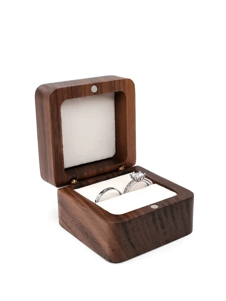 1 pieza Caja personalizada para anillos con 2 ranuras, Caja de anillos cuadrada de nogal, Caja personalizada para anillos de boda, Caja de anillos de compromiso tallada, Para anillos de boda, Caja de anillos de madera con grabado láser para propuesta, compromiso, aniversario, San Valentín, cumpleaños - Multicolor - Añade 11