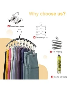 2pcs/1pc Stainless Steel Pants Hanger, Wardrobe Storage Rack, Space-Saving Curved Closet Organizer With 10/15 Clips, Multi-Functional Household Clothes Rack For Drying Underwear, Socks, Pants, Garments, Etc. - Multicolor - View 4