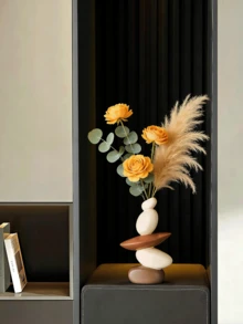 现代树脂幸运石雕塑花瓶 - 抽象平衡石艺术品，适合各种房间风格。可用作家居和办公室的桌面装饰。其时尚优雅的设计非常适合客厅、餐厅、电视柜和其他桌面摆设。是乔迁新居的绝佳礼物。不含电源适配器。 - 彩色 - 查看 5