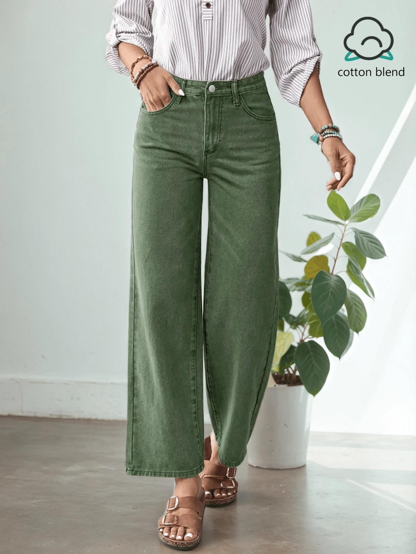 Chic Green Straight Leg Jeans For Women - High-Quality Denim Pants For A Stylish And Fashionable Look