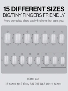 HOTWAY 450片装 - 方形、梯形、椭圆形、杏仁形 - 全磨砂亚克力假指甲片，15种尺寸可选，常用于美甲和DIY美甲产品