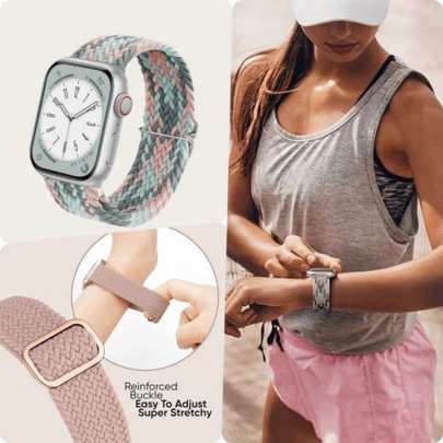 1条弹性编织单环表带，兼容Ultra 49mm/45mm/44mm/46mm/42mm/41mm/40mm/38mm男女款手表，柔软尼龙弹性编织表带，可替换Ultra 2/3、Series 11/10/9/8/7/6/5/4/3/2/1/SE表带，是返校学生的理想礼物
