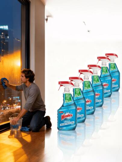 Windex Original Blue Glass Cleaner Spray - 26 Fl Oz - 1/6 Ct - Effectively Cleans Windows And Mirrors | Powerful Stain Removal | Effectively Cleans Glass And Home Surfaces | Bestselling Home Cleaning Product | Best-Selling Product, Powerfully Cleans Glass And Mirrors, Leaving Them Sparkling Clean | Christmas Gift, New Year's Gift.