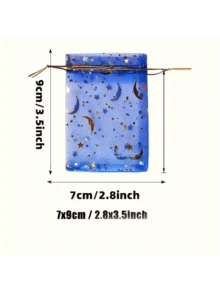 10/50/100 piezas Bolsas de organza con cordón con diseño de luna y estrella - Cintas de colores vibrantes mezclados decoradas con estrellas y lunas doradas, brillando como gemas, adecuadas para bolsas de regalo de caramelos para bodas, Navidad, San Valentín, Eid, Ramadán y otras ocasiones - También se pueden usar como bolsas de fiesta decorativas, bolsas de regalo con temática lunar, bolsas de embalaje de pequeños regalos, bolsas de regalo de celebración, diseño de luna y estrella, diseño resistente con cordón, decoración de patrón elegante - Multicolor - Ver 6