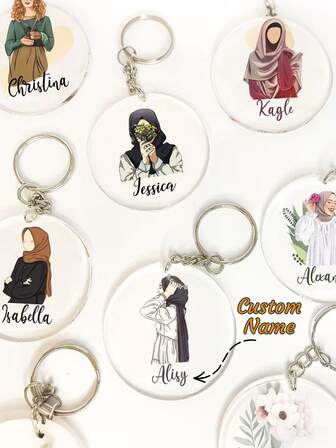 Personalized Hijabi Keychain Pendant - Acrylic & Aluminum Alloy, Personalized Acrylic Keychain, Islamic Muslim Holiday Gift With Name, Elegant Design For Women Of All Ethnicities, Suitable For Gifting Valentine's Day Car Accessories Bag Charm School Cute Goth Y2k, Muslim Women Gifts, Unique, Ideal Gift For Anniversary