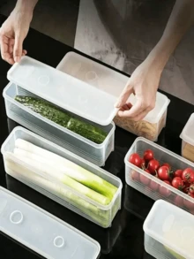 1 Piece Of Coriander/Scallion Storage Box, Refrigerator Fresh-Keeping Box, Thick Noodles/Egg Storage Box, Transparent Cover, Anti-Odor, Refrigerator Storage Box - 透明 - 查看 5