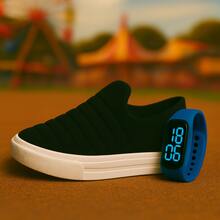 Tenis Menino + Relogio Digital Calce Fácil Infantil casual Escolar Antiderrapante Confortável Macio