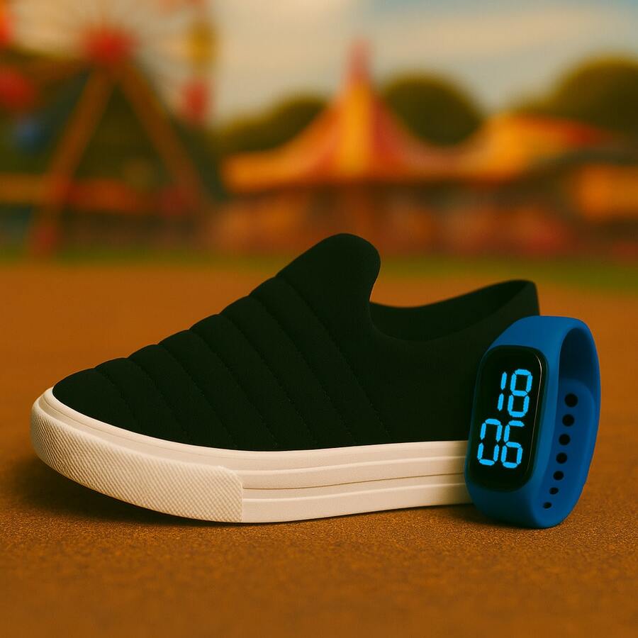 Tenis Menino + Relogio Digital Calce Fácil Infantil casual Escolar Antiderrapante Confortável Macio