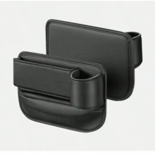 1个可调节汽车座椅缝隙储物盒，带杯架，真皮材质，汽车座椅缝隙填充物，多功能汽车杯架缝隙储物袋