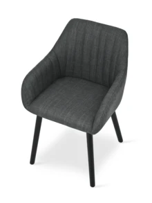 Goeurvant Modern Vertical-Stripe Upholstered Dining Chairs With Armrests And Solid Wood Legs For Dining Room, Kitchen, Living Room - Set Of 2 / Set Of 4 / Set Of 6 - Black Grey - 黑灰色 - 查看 5