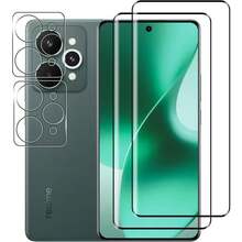 Set de 4 piezas aplicable para Realme GT 7/GT 7 Pro, protector de pantalla de vidrio templado curvo ultra claro, protector de lente de cámara ultra claro 3D, almohadilla protectora, funda protectora, protector de lente de cámara de cobertura completa, fácil instalación, protector de pantalla con borde negro de seda para Realme GT 7T - transparente - Ver 12