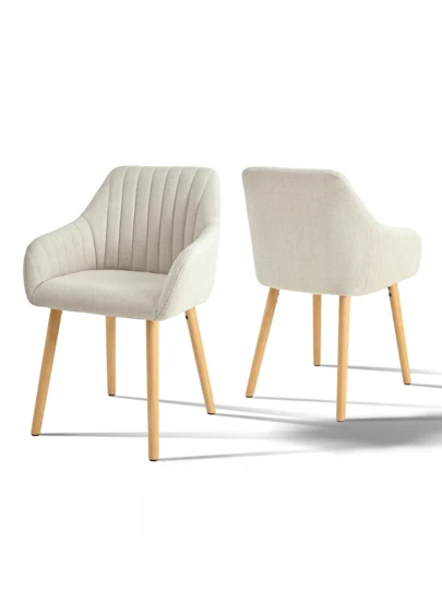 Goeurvant Sillas de comedor modernas acolchadas con rayas verticales, reposabrazos y patas de madera maciza para comedor, cocina, sala de estar - Juego de 2 / Juego de 4 / Juego de 6 - Beis