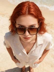 1pc Unisex Tortoise Shell Color Square Frame Double Bridge Pilot Style Fashion Glasses For Vacation Boho Shades Beach Accessories Beach Accessories For Women Glasses Shades Basics Fall Winter Women Outfits Clothes Business Casual Gifts Leopard