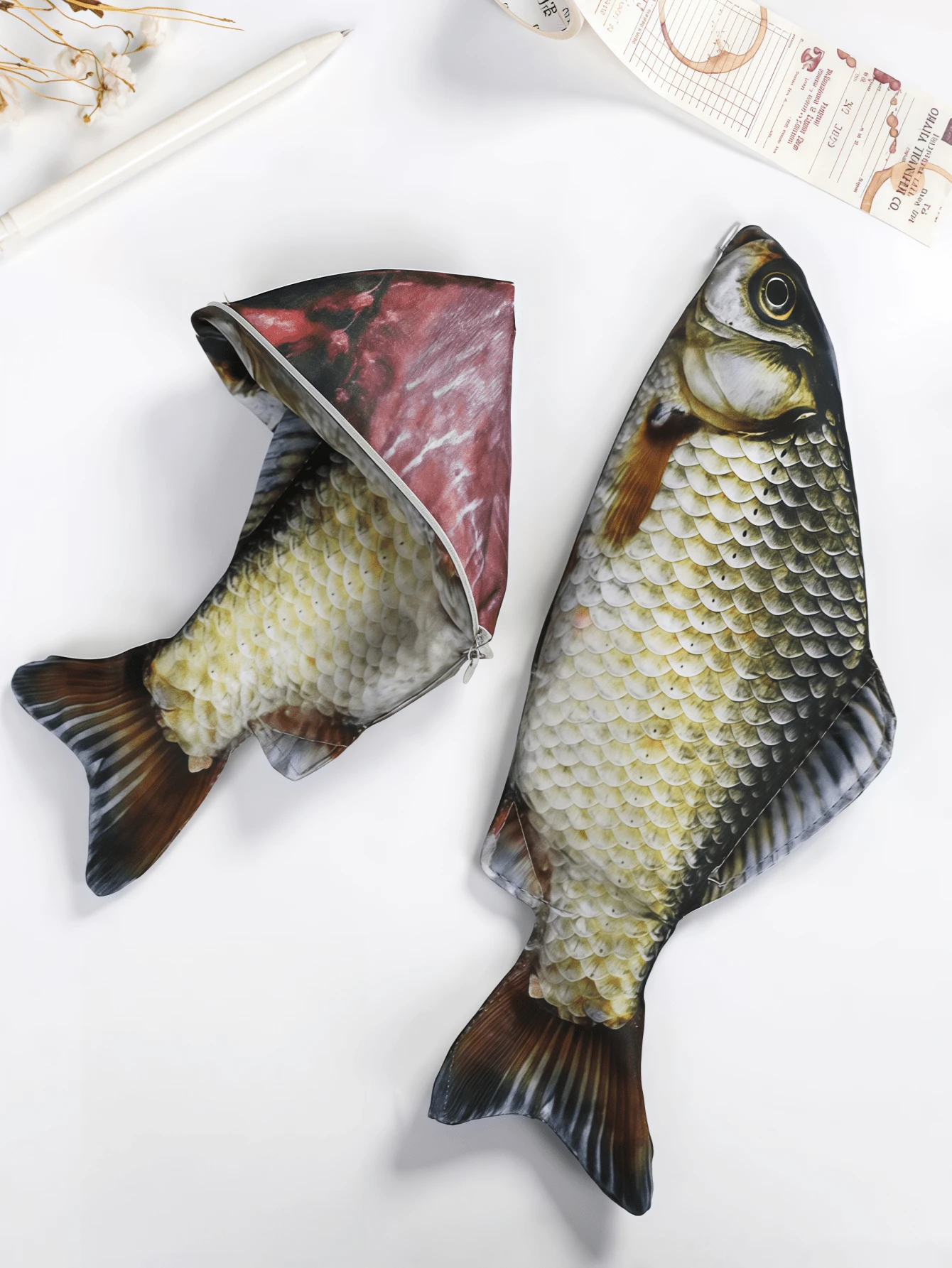 独特创意逼真鲤鱼铅笔盒，趣味生动鱼形文具袋，返校必备，书包 - 彩色 - 查看 1