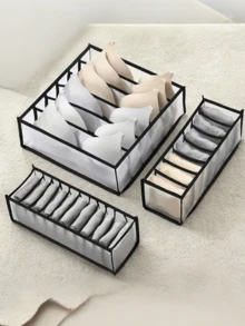 1pc/3pcs Foldable Wardrobe Storage Bag - Plaid Underwear Storage Bag - Multi-Size Nylon Drawer Divider, Suitable For Underwear, Socks And Ties, Minimalist And Fashionable - Black - View 7