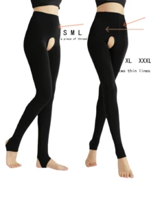 1pc Women's Thick Crotchless Pantyhose, Comfortable Open Crotch Tights, Cozy - Black - View 4