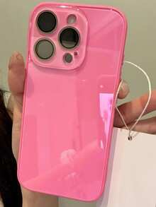 Luxury Solid Glossy Glass Phone Case, Suitable For 17 Pro Max, 16, 15, 14, 13, 12, 11 Pro Max, Lens Protection, Shock-Resistant Frame, Hard Back Cover - Rose Pink - View 5