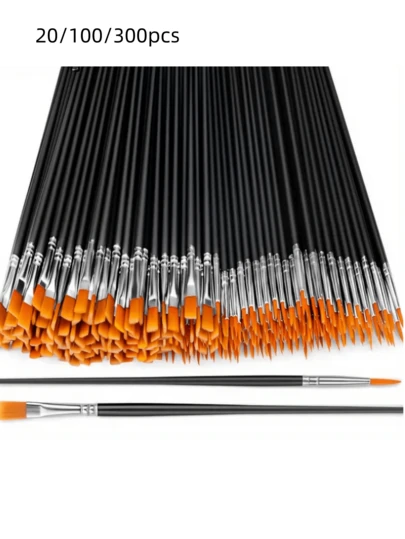 20/100/300 piezas Pinceles de pintura de nailon negro con punta plana y redonda, juego profesional de pinceles de pintura acrílica para pintura al óleo, acuarela, artista de rostro, ideal para artistas y aficionados. Perfecto para pintura acrílica, pintura al óleo, acuarela, lienzo, arte de rocas y arte de uñas.