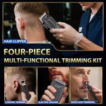 LQT 1/2/4件套多功能小型家用男士理发工具，无线电动理发器，双速电动剃须刀，耳鼻毛修剪器，多功能胡须修剪器，适合沙龙和家庭使用，圣诞礼物送给男友/爸爸