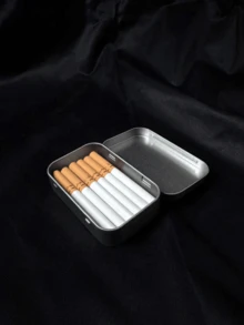 VEA 手工哥特式金属香烟盒，马口铁结构，带一体式翻盖，可容纳 20 支香烟，双收纳盒，用于梳妆台和珠宝，适合口红、戒指和项链，圣诞礼物 - 銀色 - 查看 5