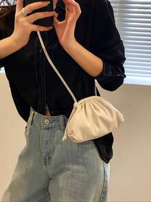 Mini Women's Cloud Shoulder Bag, Korean Fashion Crossbody Bag, Lipstick Pouch - Beige - View 2