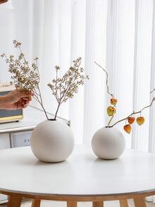 1pc Round Vase Decor, Nordic Style Round Vase, Modern Minimalist Round Vase, Decorative Item, Round Vase, Dried Flower Desktop Decor, Home Entryway Floral Arrangement Vase - White - View 3