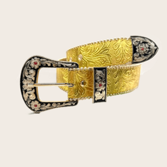 Un cinturón de vaquero de estilo occidental estadounidense para mujer en plata y negro con un diseño de metal de dos tonos en dorado desgastado, adecuado para faldas largas, camisas de mezclilla y vaqueros. Perfecto para uso diario, estilo de moda, actividades al aire libre, vacaciones, deportes casuales, viajes, estilo callejero, look bohemio, estilo vintage, otoño, atuendos de otoño e invierno, y accesorios de Halloween/otoño-invierno.