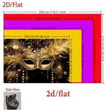 1pc Elegant Venetian Masquerade Ball Backdrop Banner, Featuring Gold And Black Venetian Mask Design, Large Feather Mask Decor, Suitable For Carnival And Wedding - Multicolor - View 3