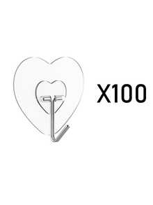 50pcs Strong Adhesive Clear Wall Hooks - Casual Style, Easy To Install, No Drilling Required, Plastic Heart Shaped Utility Hooks For Kitchen And Bathroom, Wall Mounted Storage Organizer