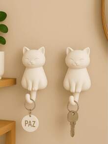 Decorative Cat Hook - Set Of 2 | Cute Key & Accessory Holder - 白色 + 棕色 - 查看 5
