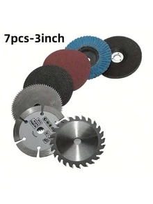 7 PCS 3-Inch ProCut Round Saw Blades With 75mm Grinding Discs - Durable Steel Construction, Includes Chainsaw Blade, Metal Cutting Tool Set For Woodworking And DIY Projects, Woodworking Tools|Durable Steel Blades|Chain Saw Blade, Saw Blades For Chainsaws