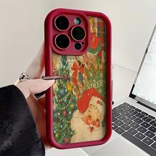 Watercolor Christmas Decorations Patterned Soft Silicone Phone Case For IPhone 17 16 15 14 13 12 11 Pro Max Plus Air X XS, For Samsung S21S22/23/24/25/A13/14/15/17/33/35/54/NOTE20 Christmas And Valentine's Day Gifts, Gifts For Boyfriends And Girlfriends, Family Members - 酒紅色 - 查看 1