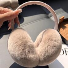 1pc Beige Winter Earmuffs Foldable Fluffy Ear Warmers Women Cute Ear Covers Adjustable Headband With Fuzzy Thermal Lined Furry Winter Earmuffs Earcover - Thin Rod-beige - View 6