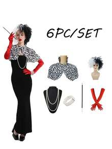 6件套忠犬与时尚女反派角色扮演套装 - 完整的1920年代派对服装