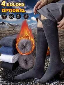 1/3 Pairs Of Men's Calf Socks,Plush Lined Snow Socks Towel Socks,Knee-High Socks With Moisture Wicking & Odor Control, Thickened And Plush Super Thick Socks, Men's Long Socks, Solid Business Men's Socks, Warm And Soft,Suitable For Autumn And Winter Seasons